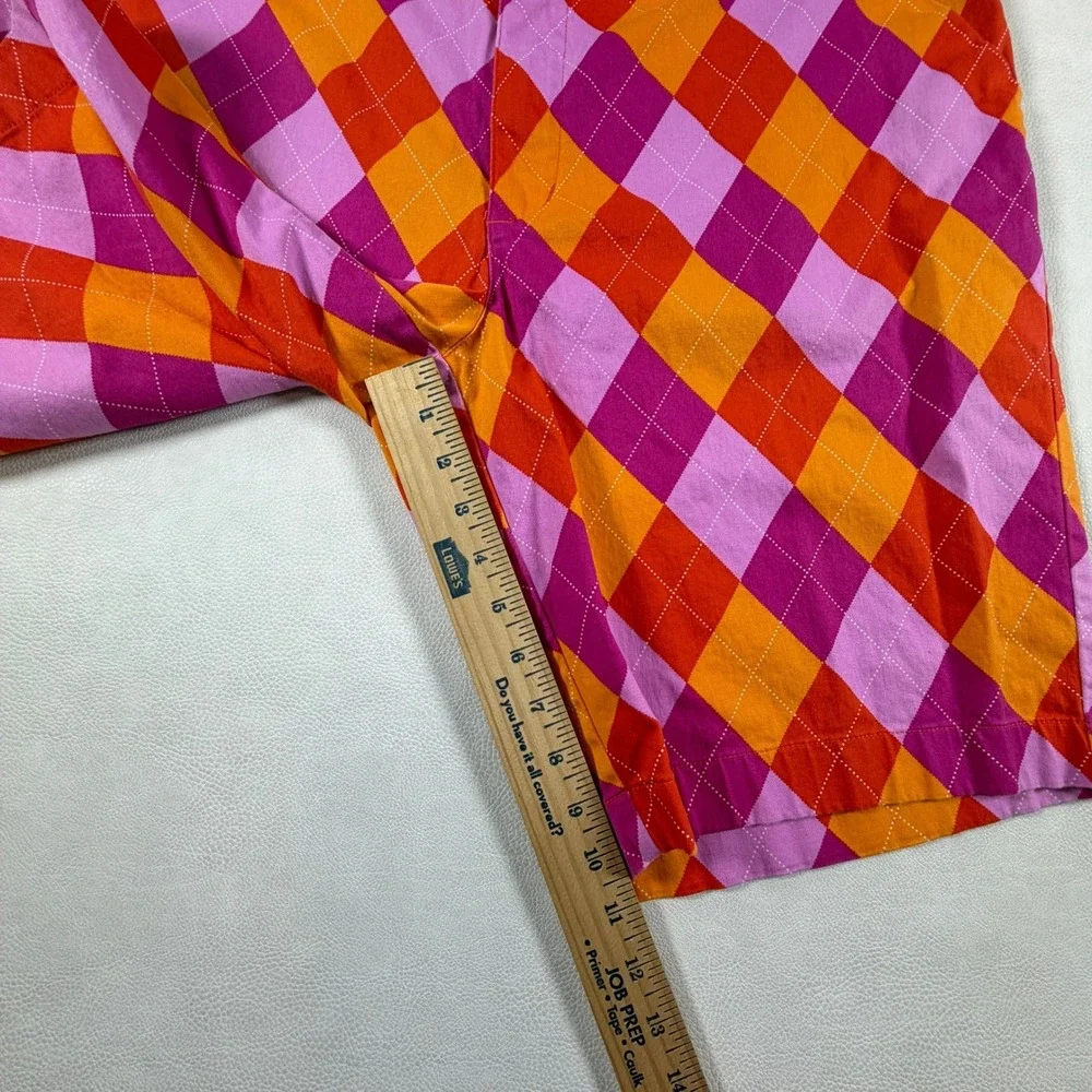 Loudmouth Golf Mens 42 Argyle Shorts Pink Orange Red Diamond Pattern Bold